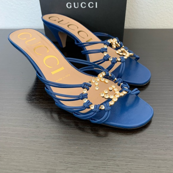 WOMEN'S GUCCI GG KRYSTAL LOGO STRAPPY HEELS/SANDALS SIZE 37 GUCCI / 7US $920 - Picture 8 of 10